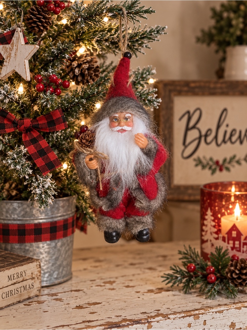Festive Red Santa Hanging Ornament - Home Holiday